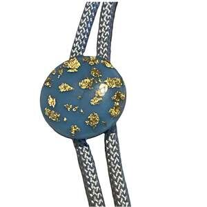 Mid Century Bolo Tie Resin with Gold Flakes BLUE Retro MOD Western